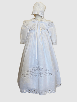 Mandrião Longo com Touca para Batizado – Bordado Richelieu