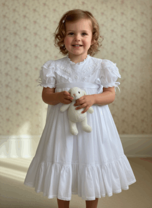 Vestido para Batizado Helen – Aplicação Gripiure e Renda